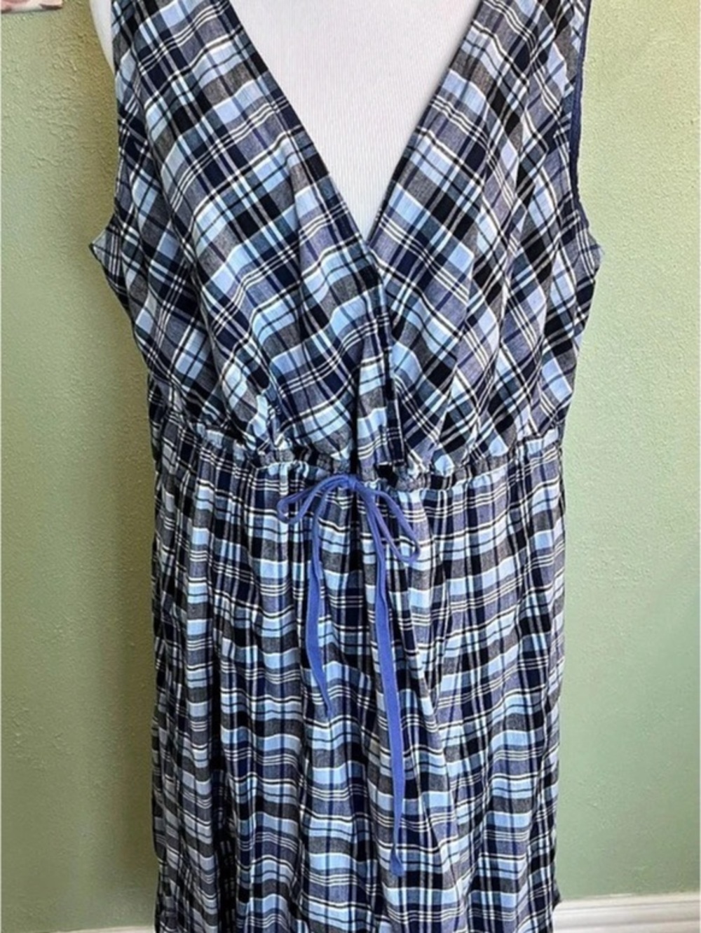 Liz Claiborne Plaid Midi Dress in Blue & White Size 18W Like New
